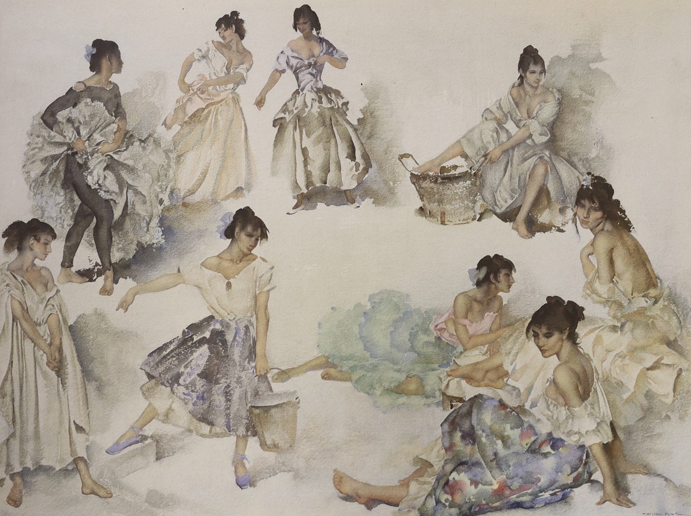 Sir William Russell Flint (1880-1969), two signed limited edition prints, Studies of models and Figures in a granary, both signed, largest 48 x 63cm